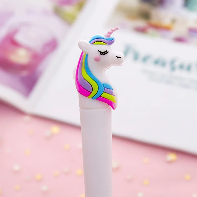 Радужная гелевая ручка с единорогом, милая, 0,38 мм, черные чернила, нейтральная ручка для детей, подарок, канцелярские принадлежности для офиса, школы, канцелярские принадлежности