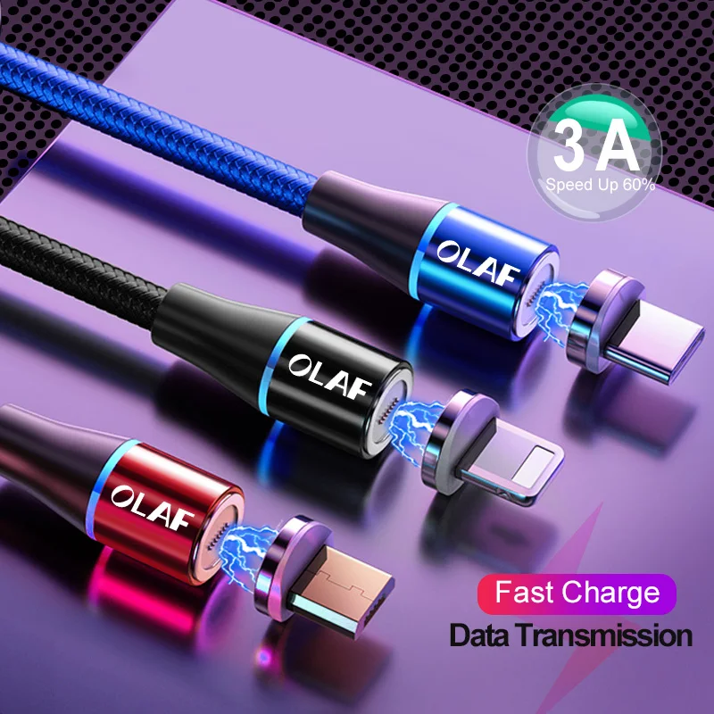 Магнитный USB кабель для быстрой зарядки Micro Type C Samsung S10 S10e iPhone X XR Xs Max 8 7 3A магнитное