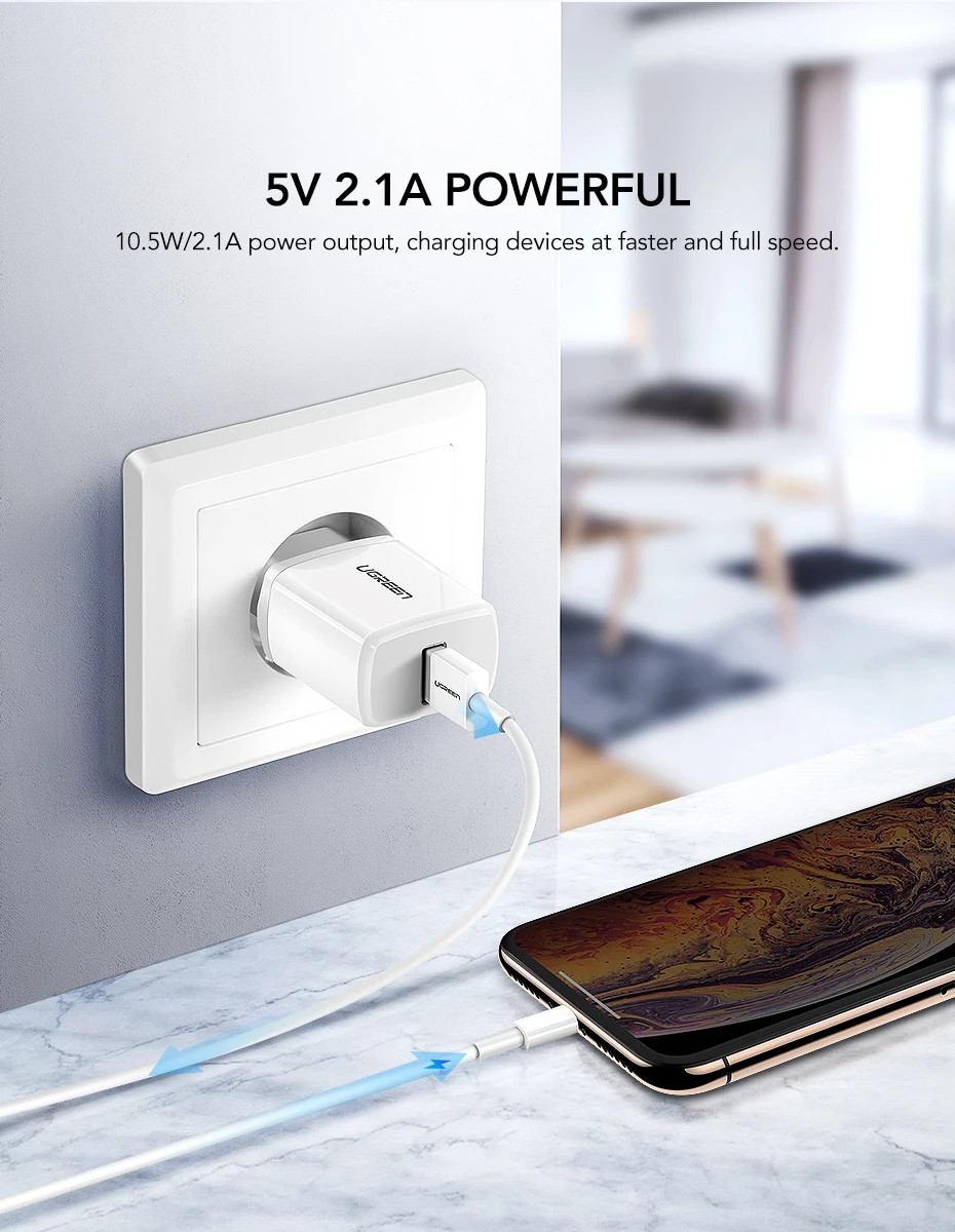 Ugreen 5V2. 1A USB зарядное устройство MFi, кабель USB для iPhone Xs Max XR зарядное устройство для мобильного телефона для iPhone X 8 7 настенное зарядное устройство для ipad