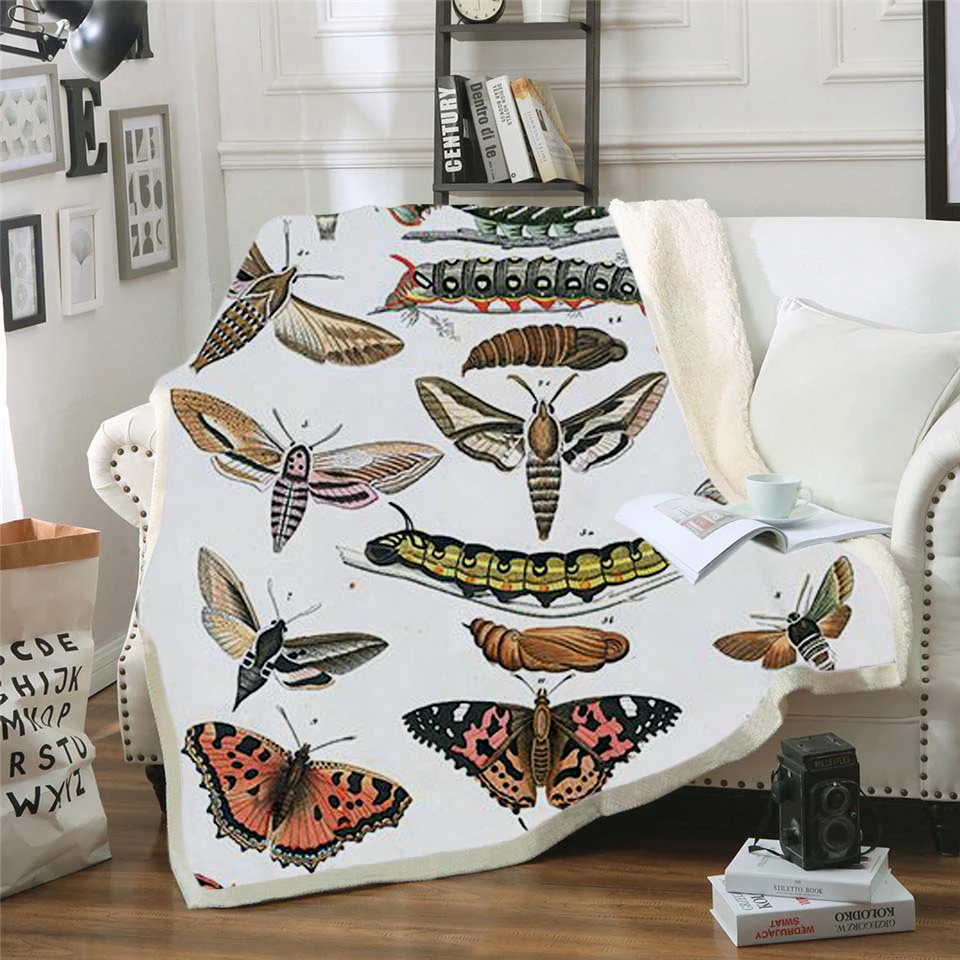 Цветное одеяло Plstar Cosmos в виде бабочки и насекомых шерпа с 3D принтом на кровать