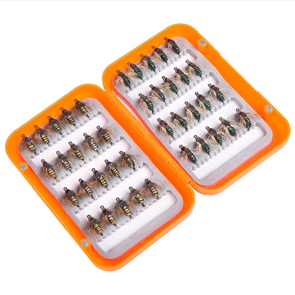40 шт./кор. Leo Fly рыболовные приманки 27713 Fly рыболовные искусственные приманки крылья из перьев крючок набор засушенные мухи крючки PESCA Рыбная ловля золотой красный