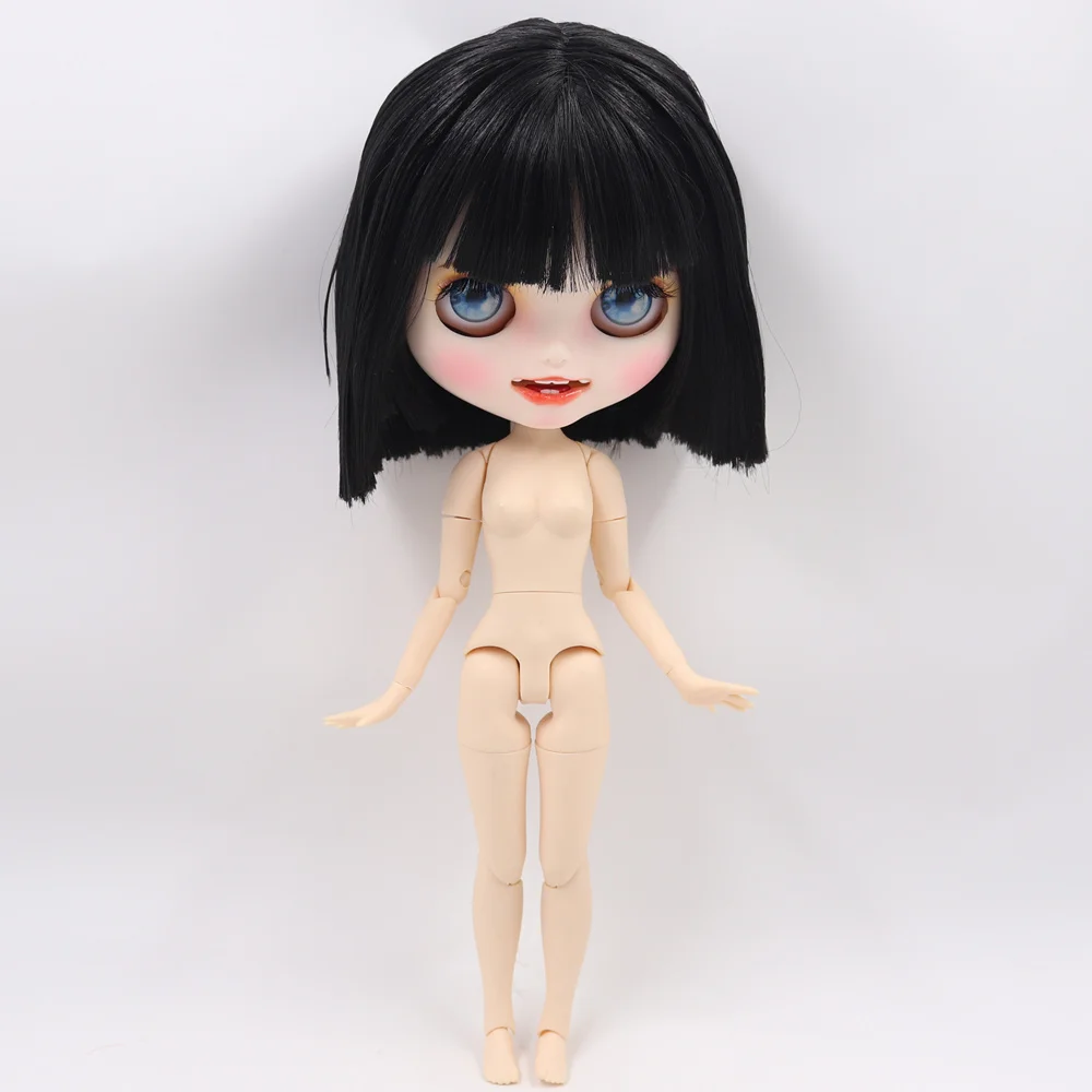 Ледяной обнаженный Blyth кукла для серии № BL9601 черные волосы открытый рот с зубами резные губы матовое лицо соединение тела 1/6 bjd
