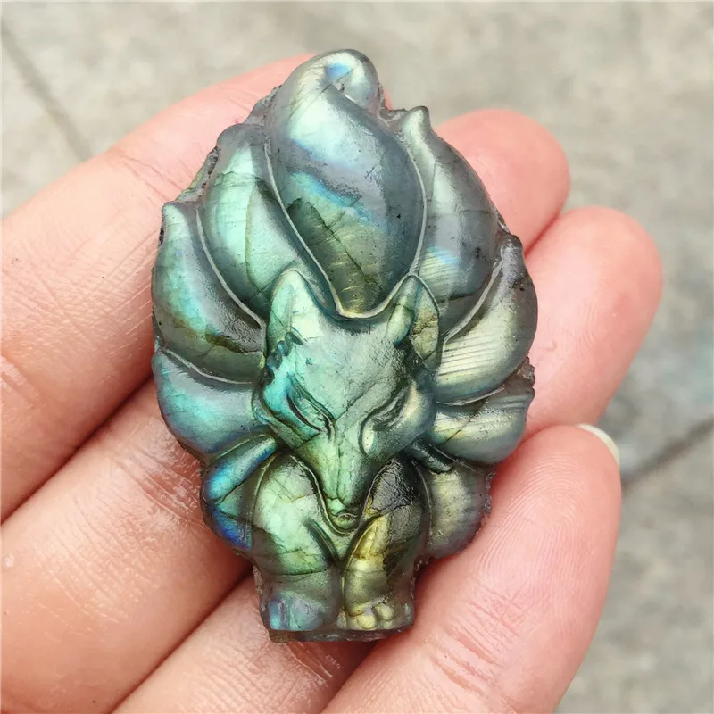 

Красивые хрустальные резьбы, натуральный камень Лабрадорита ручной работы, ожерелье из девятиконечной лисы, модные ювелирные изделия, пода...