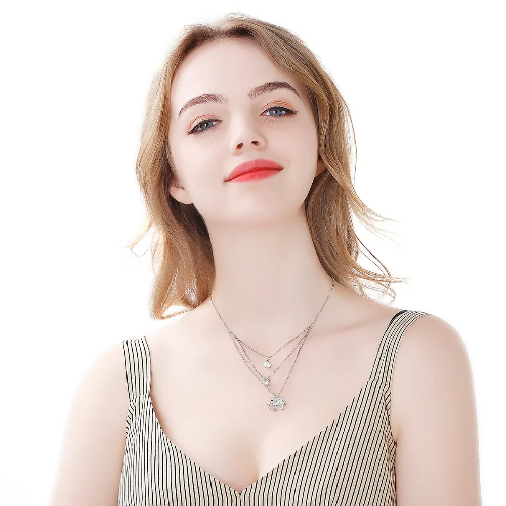New Design Cute Elephant MultiLayer Crystal Necklace Pendant for Women Gold Silver Color Necklaces Jewelry Choker Collier bijoux | Украшения