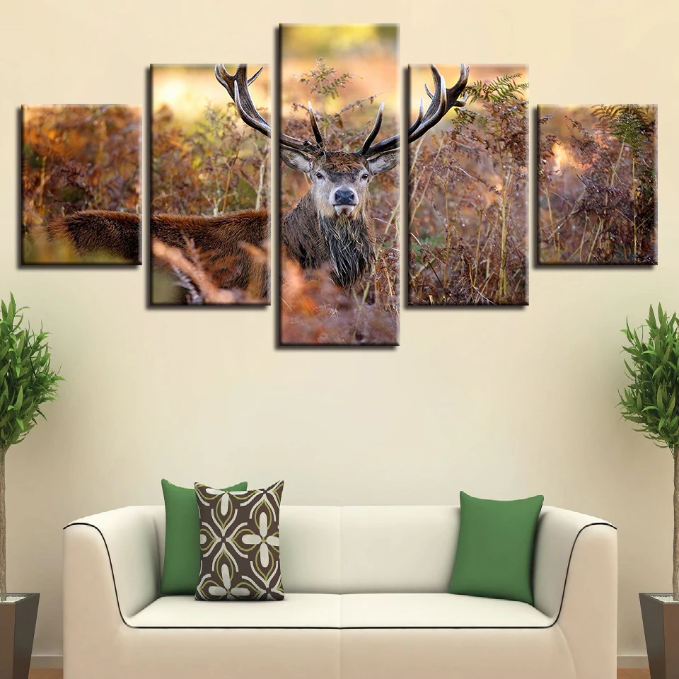 Модульная Печатные Картины Холст Wall Art 5 шт. Олень животных закат пейзаж фото