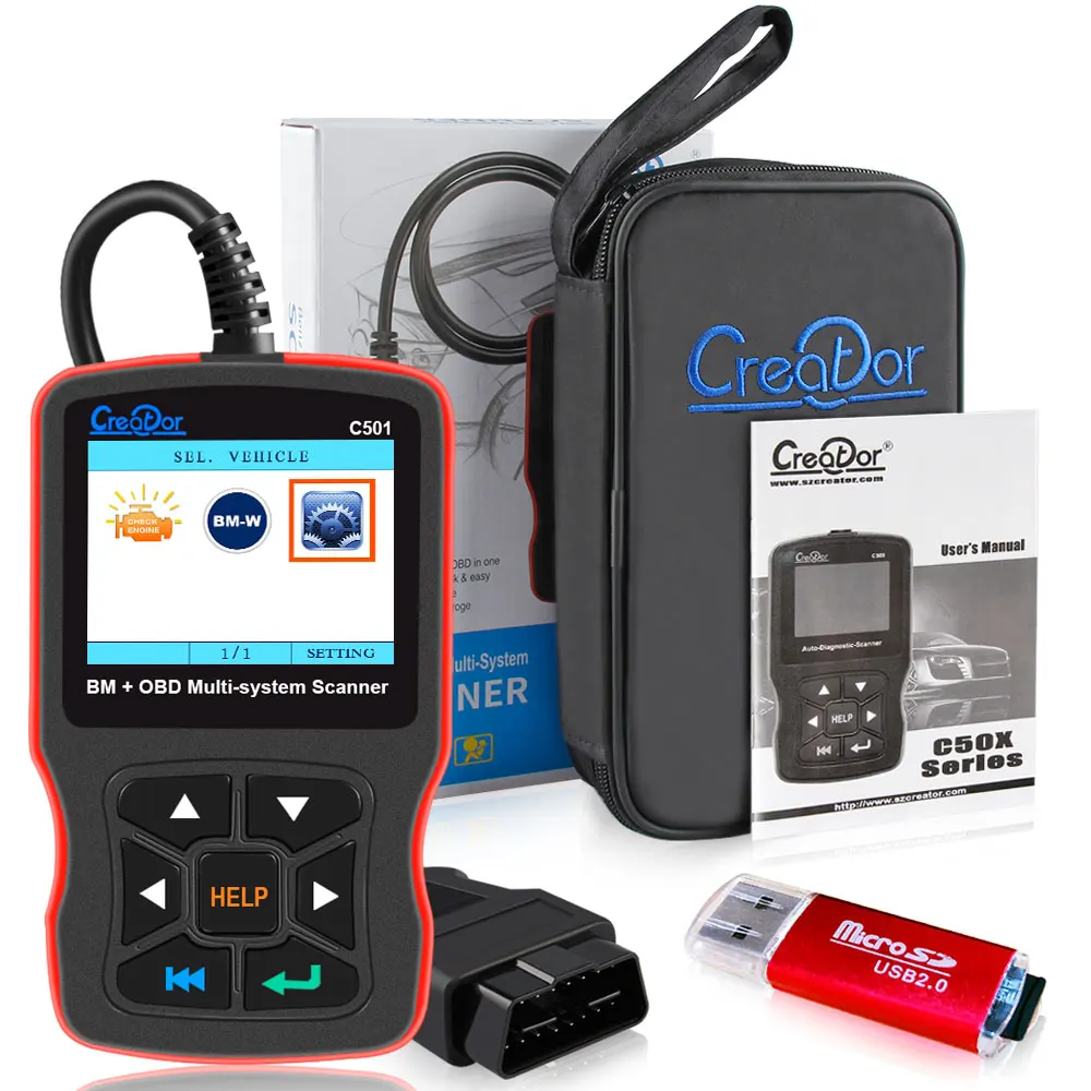 Автомобильный диагностический сканер obd II Creator C501 BM + OBD 2 многосистемный