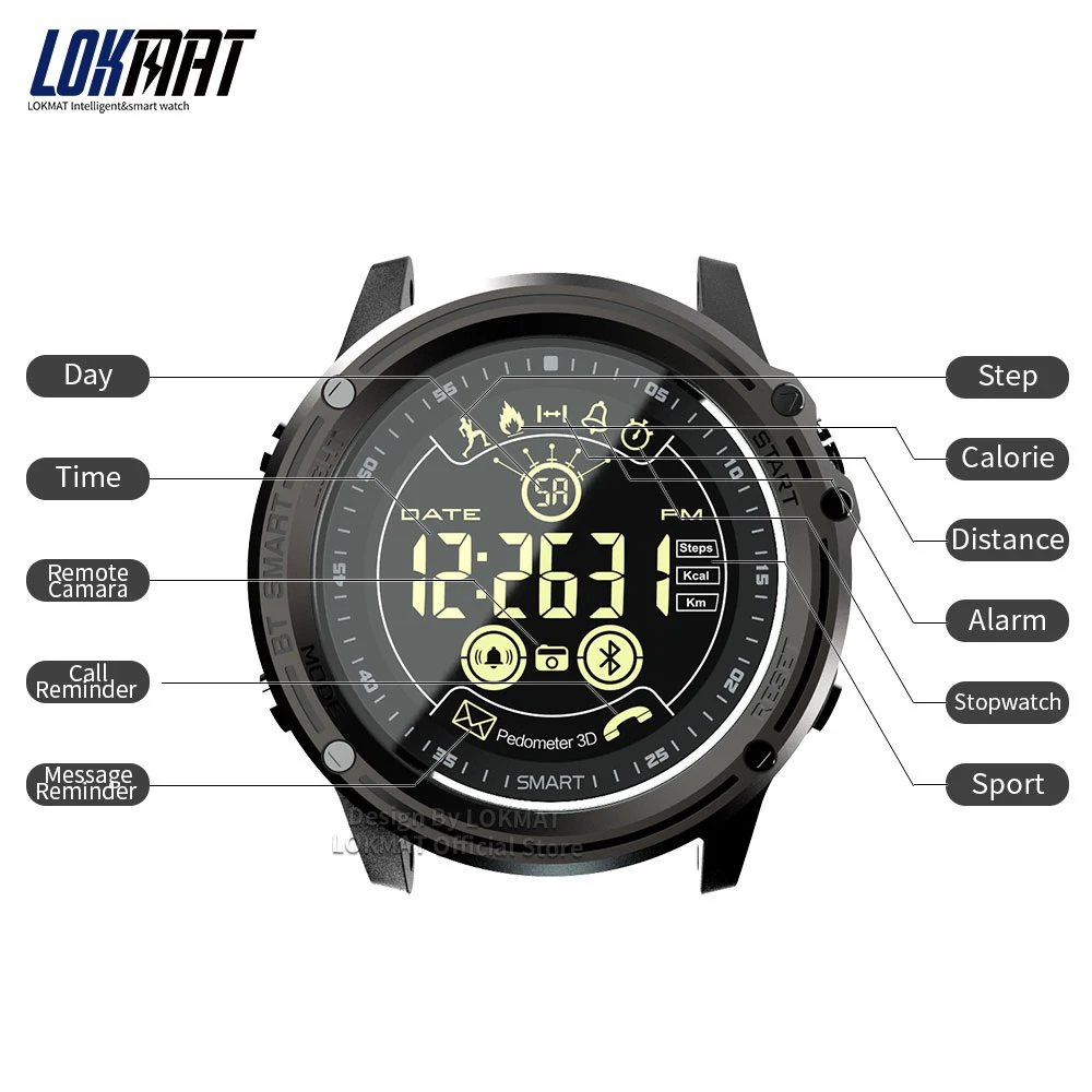 LOKMAT Smart Watch Sport шагомер Водонепроницаемый IP68 Bluetooth Для мужчин цифровые часы