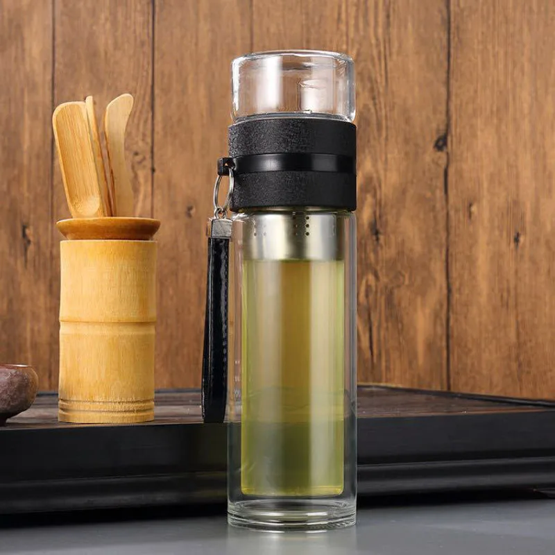2018 двойная настенная боросиликатная стеклянная бутылка для воды Чай Infuser Фильтр