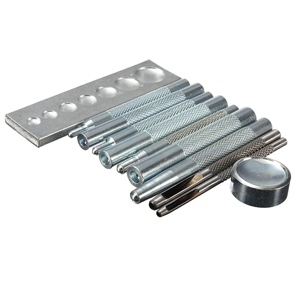 11 шт./компл. Металл Кожа Craft Tool Die перфорация защелки Установка комплект заклепки сеттер база Набор для DIY Leather