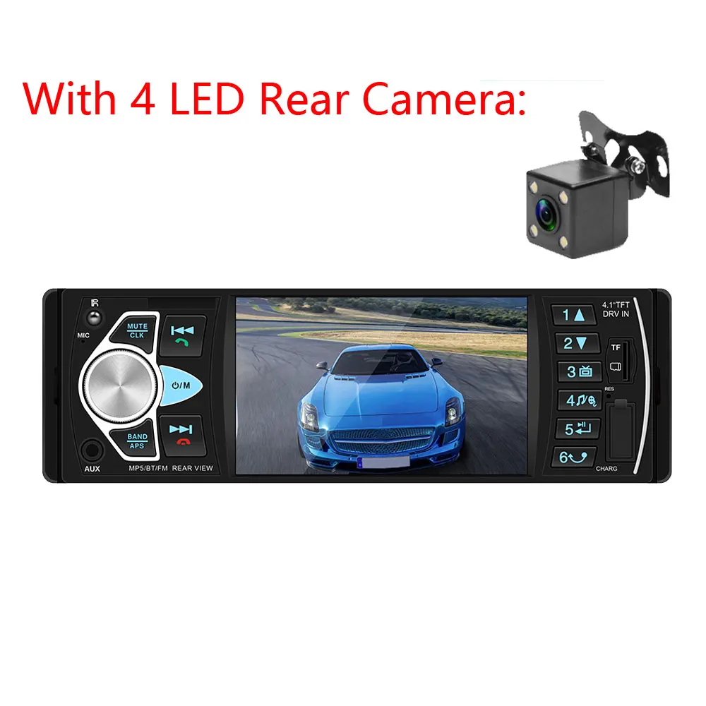 Podofo 4022D 4,1 дюймов 1 Din автомагнитола Авто Аудио Стерео Авторадио Bluetooth Камера заднего вида USB рулевое колесо дистанционное управление - Цвет: With 4 LED Camera