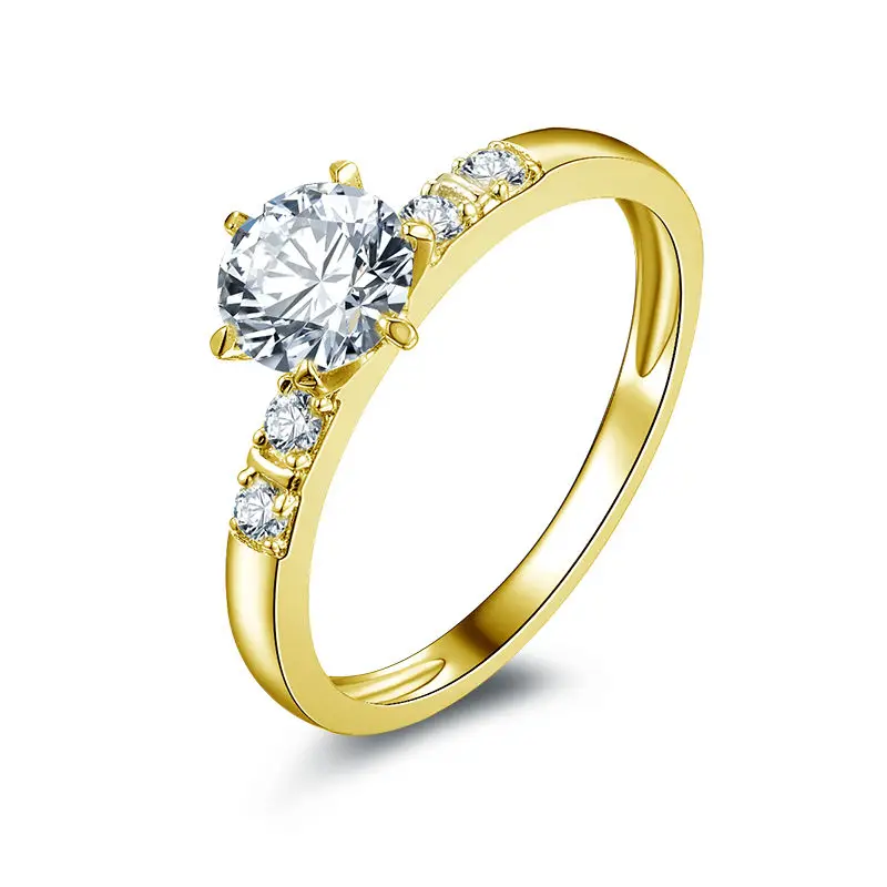 14K Yellow Gold AINUOSHI, роскошное 6 когтей, 14 к, однотонное кольцо из белого/желтого золота, круглый искусственный бриллиант, Anillos Mujer, настоящее золото, обручальное кольцо для женщин - Цвет камня: 14K Yellow Gold