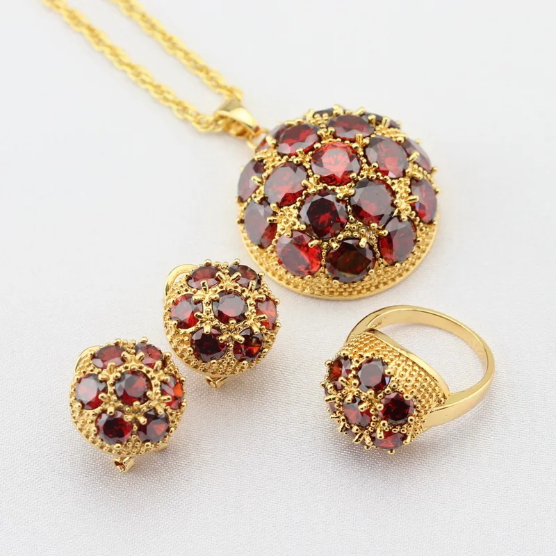 WPAITKYS набор ювелирных изделий золотого цвета с красным кубическим цирконием для
