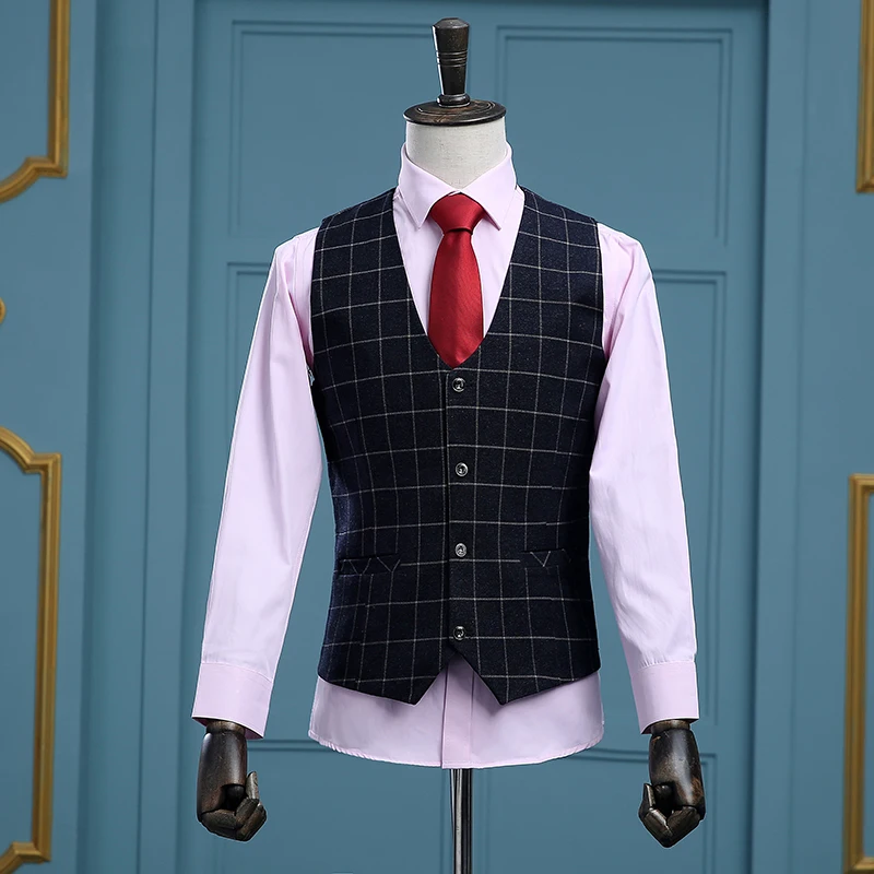 Костюмы для торжественных случаев в клетку смокинги жениха пиджак брюки жилет