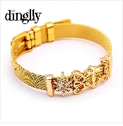 DINGLLY модные новые черные сетчатые браслеты из нержавеющей стали для женщин ключ-сердце, замок на велосипеде золотые бусины бренды браслеты подарок