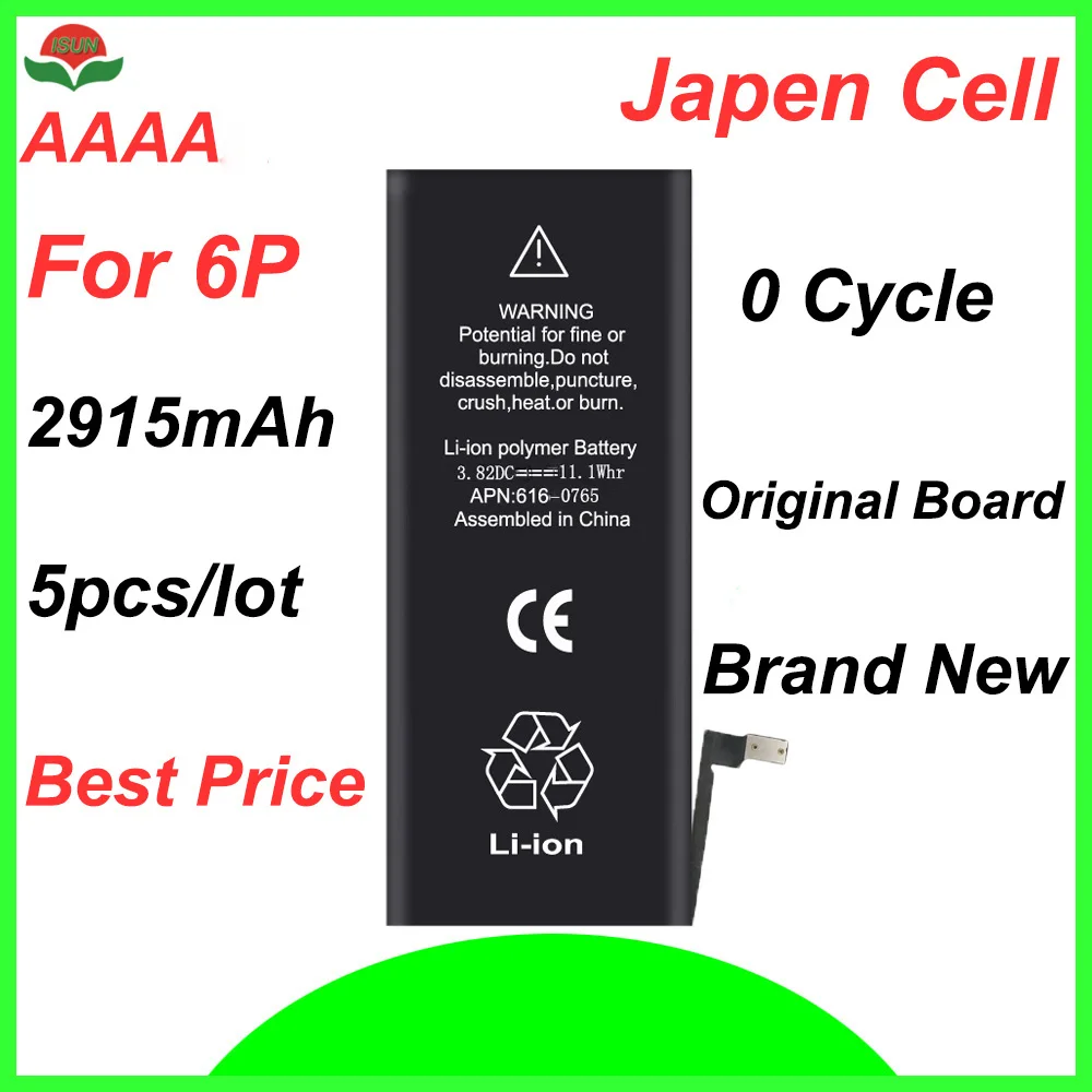 

ISUN 5pcs/lot AAAA Original Quality 2915mAh Internal Battery Replacement For Apple For iPhone 6+Plus Repair