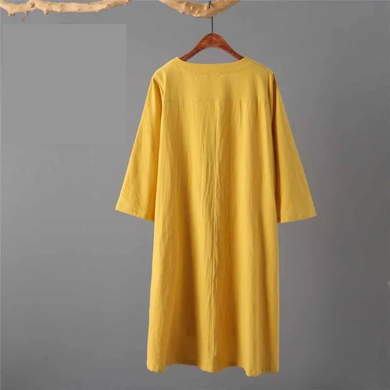 Fashion Large size 4XL Women's Summer Cotton Linen Dress Embroidery Loose Dresses Casual Tops Female Cozy Vestidos G117 | Женская