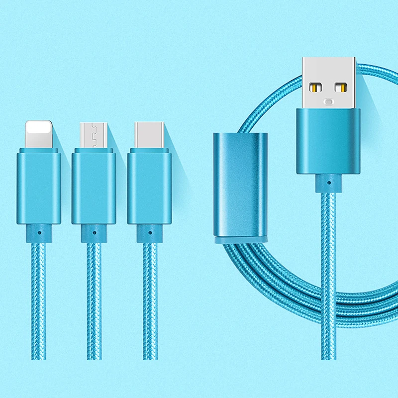 1,2 м синий нейлоновый кабель для быстрой зарядки 3 в 1 usb кабель usb micro usb type c телефонный кабель