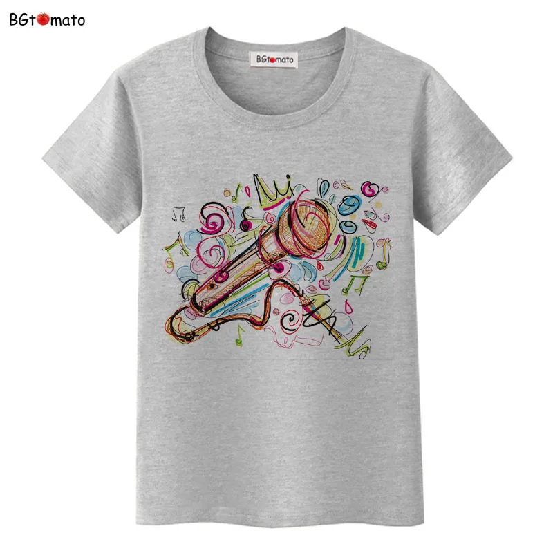 BGtomato Sing loudly microphone art t shirts Women fashion style colorful music shirt Brand comfortable casual tops tees | Женская