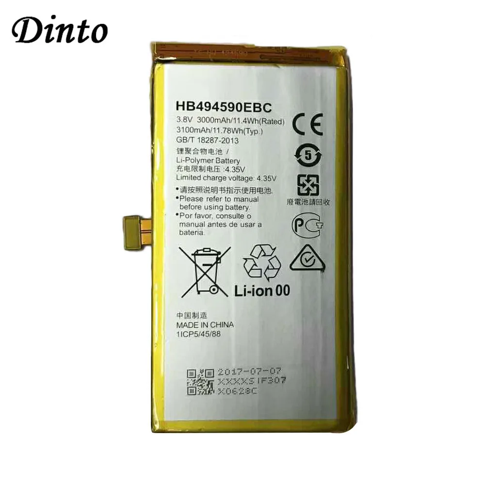 

DINTO 3000mAh HB494590EBC Rechargeable Phone Battery For Huawei Honor 7 Glory PLK-TL01H ATH-AL00 PLK-AL10 SmartPhone Batteries