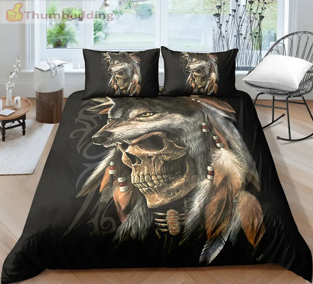 

Thumbedding Dropship Wolf Face Skull Bedding Set Twin Full Queen King 3D Printed High Quality Unique Designed Duvet Cover