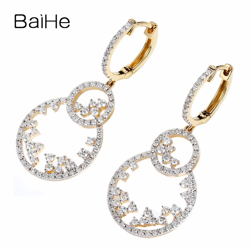 

BAIHE Solid 14K Yellow Gold H/SI Natural Diamonds Earrings Wedding Trendy Fine Jewelry Making Gourd Stud Earrings Ear Clip Girl