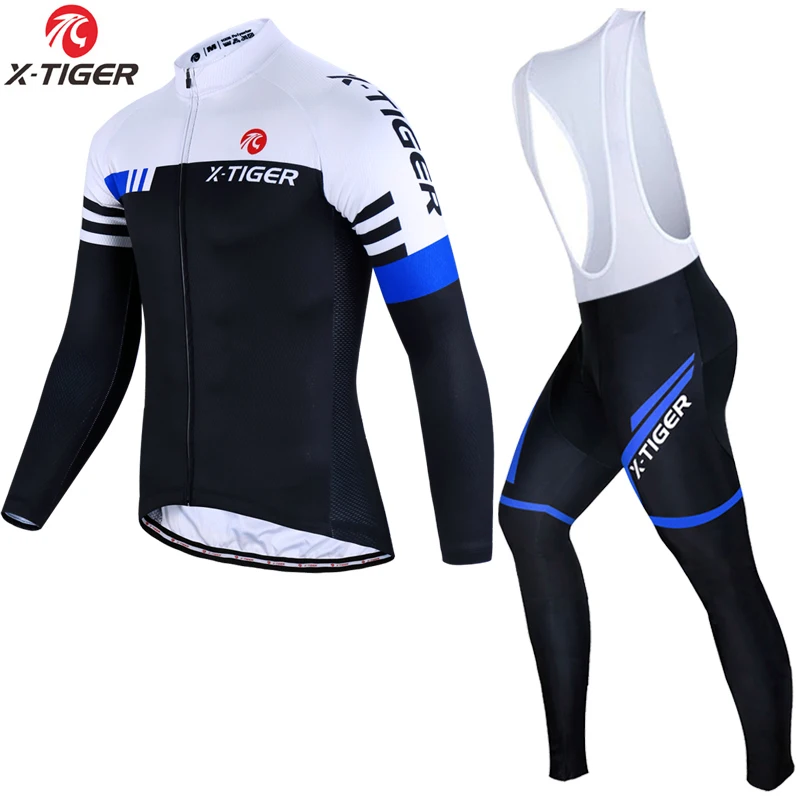 Bib Cycling Set X-TIGER Велоспорт Джерси Набор длинный рукав, дышащий Одежда для велоспорта 5D гелевые штаны Спортивная Одежда MTB дорожный велосипед велосипедный костюм - Цвет: Bib Cycling Set