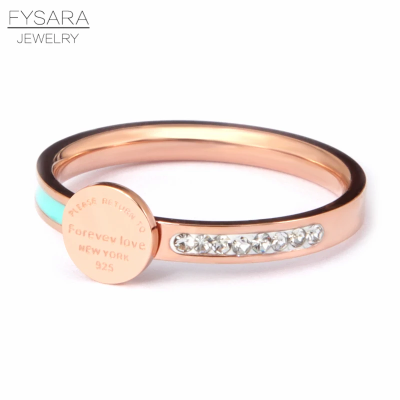 FYSARA Stainless Steel Forever Love Enamel Blue & Crystals Ring For Women Luxury Round Tag New York Female Finger Ring T Jewelry images - 6