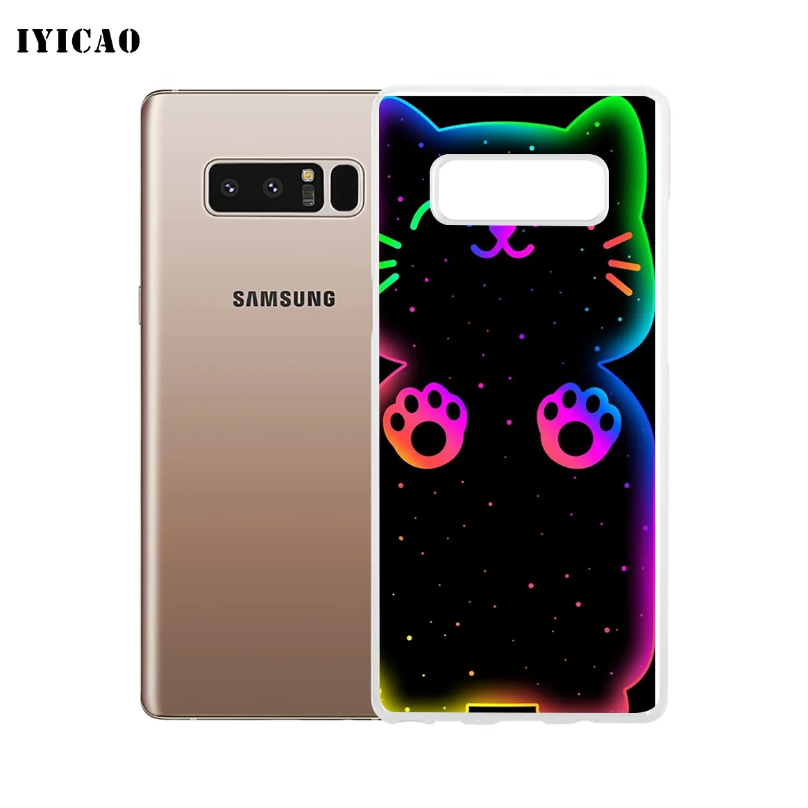 Мягкий силиконовый чехол для телефона IYICAO cute neon kitty Samsung A5 A6 Plus A7 A8 A9 J3 J5 J7 Note 8 9 TPU |