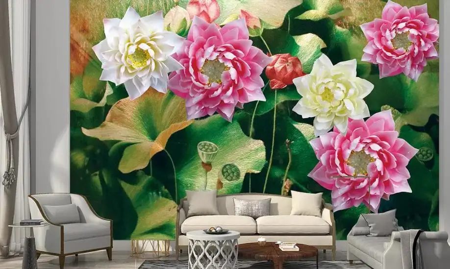 Custom wall papers home decor Embossed lotus Abstract Art Wall Mural Living Room Bedroom photo wallpaper | Обустройство дома