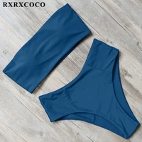 rxrxcoco brand bikini 2019 hot sexy solid high waist swimsuit women swimwear bikini set bandeau bathing suit push up beachwear