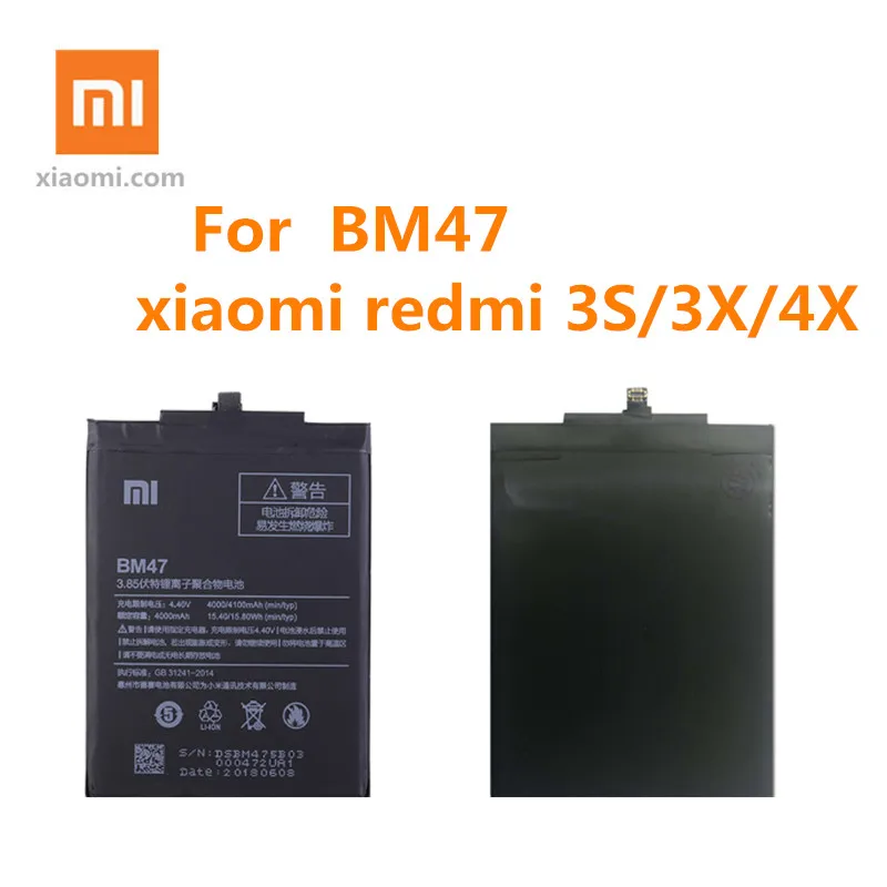 Оригинальный аккумулятор BM47 для телефона Redmi 3 3S 3X 4X pro S Xiao Mi запасная батарея