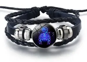 12 Созвездие зодиака знак Черная Плетеная кожа браслет раковая Leo Virgo Libra Тканые