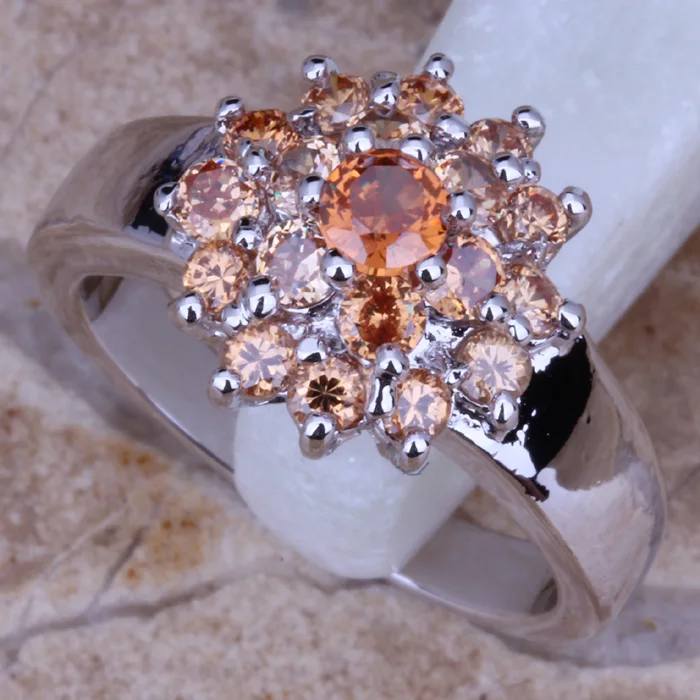 Посеребренное кольцо морганита цвета шампанского Размер 5 / 6 7 8 D968|ring size|ring size 5women