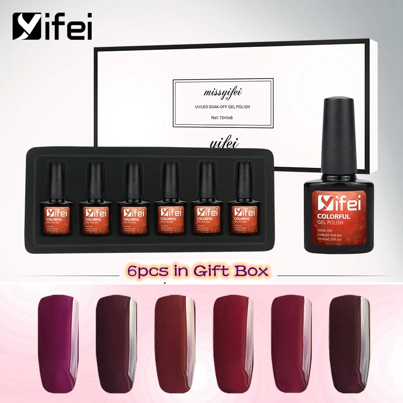 Grape Jam Color YIFEI УФ-гель для ногтей 10 мл геллак для маникюра Vernis Полупостоянный УФ 6 шт. основа и топ праймер для ногтей Lakier hybrydowin - Цвет: Grape Jam Color