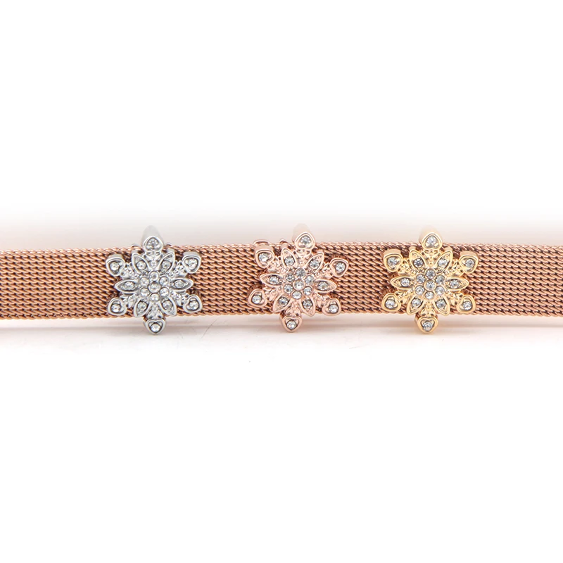 

Somsoar Jewelry Beautiful snowflake Slide Charms fit 10mm Stainless steel Mesh Bracelet accessories as Christmas gift 10pcs/lot