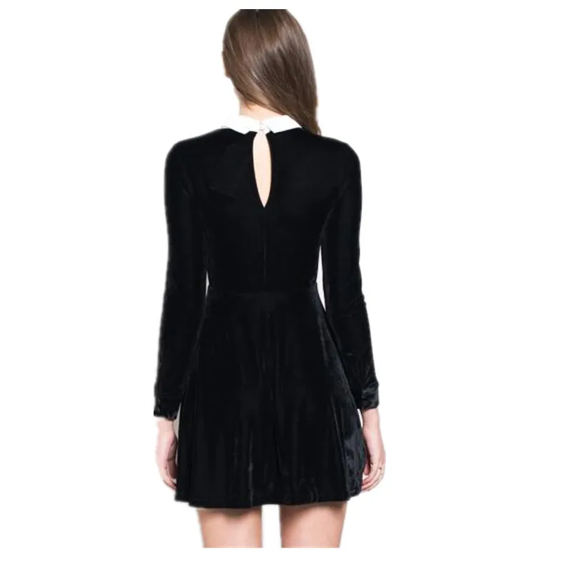 Женское платье трапециевидной формы с длинным рукавом отложным воротником и