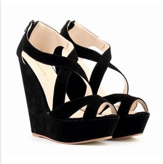 Black Heel Женские туфли на танкетке большие размеры 35-42 европейский стиль вечерняя обувь женские туфли на платформе с вырезками на молнии - Цвет: Black Heel