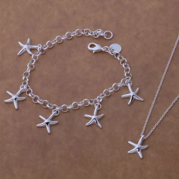 Ювелирные наборы с покрытием из серебра AS081 милые пятиконечной звездой браслет 124