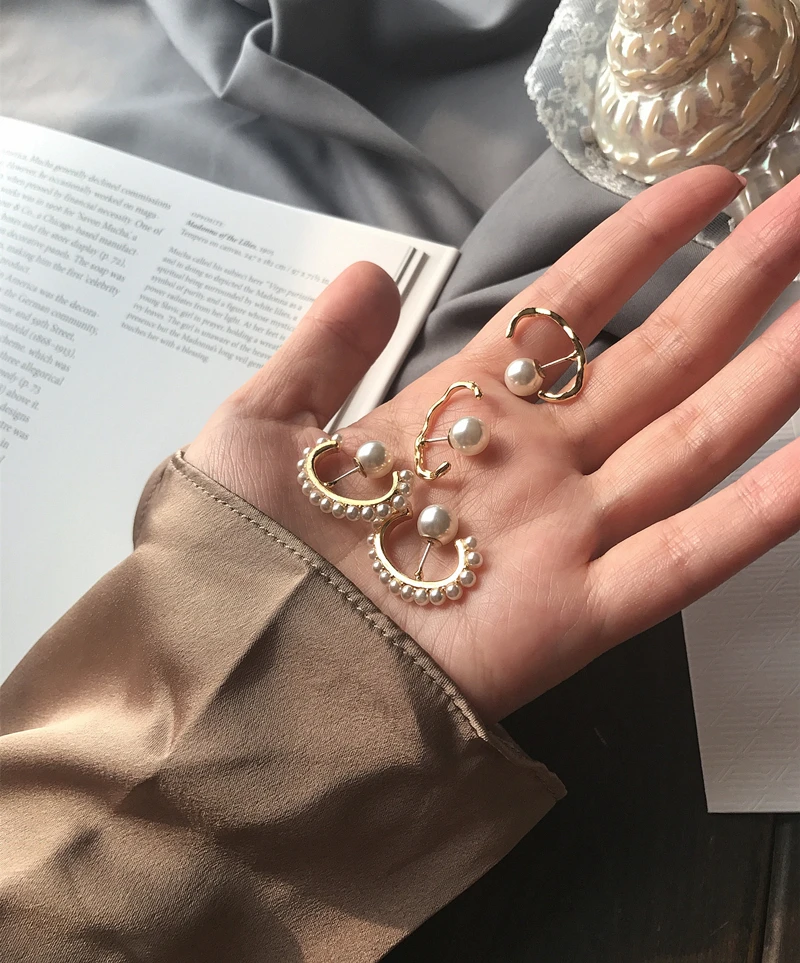 Женские серьги пусеты с золотым жемчугом 14 к Винтажные в Корейском стиле кольцом