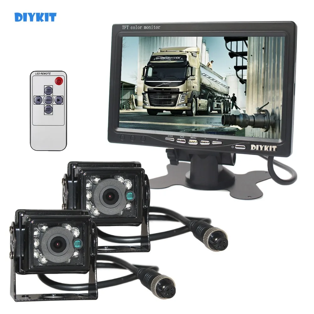 

DIYKIT DC 12V-24V 7" TFT LCD Backup Car Monitor +2 x 4pin IR Night Vision CCD Rear View Reverse Camera for Bus Houseboat Truck