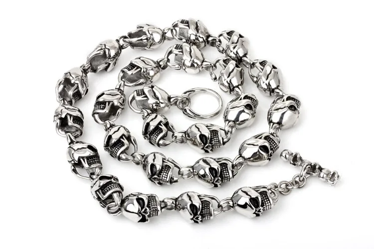 

15mm Heavy HipHop Cool Mens Biker Jewelry Huge Stainless Steel Skull Skeleton Necklaces Gothic Heavy Punk long Necklace