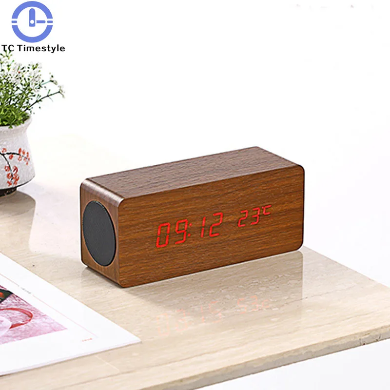 Умный Деревянный Будильник Bluetooth динамик беспроводной аудио сабвуфер цифровой