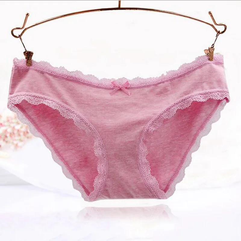 Хлопок Кружевные Трусики Леди Сексуальные Стринги Сплошной Цвет Малоэтажных