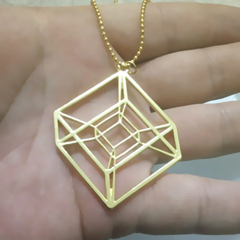Цепочка Hypercube с золотым/серебряным покрытием геометрическое ожерелье