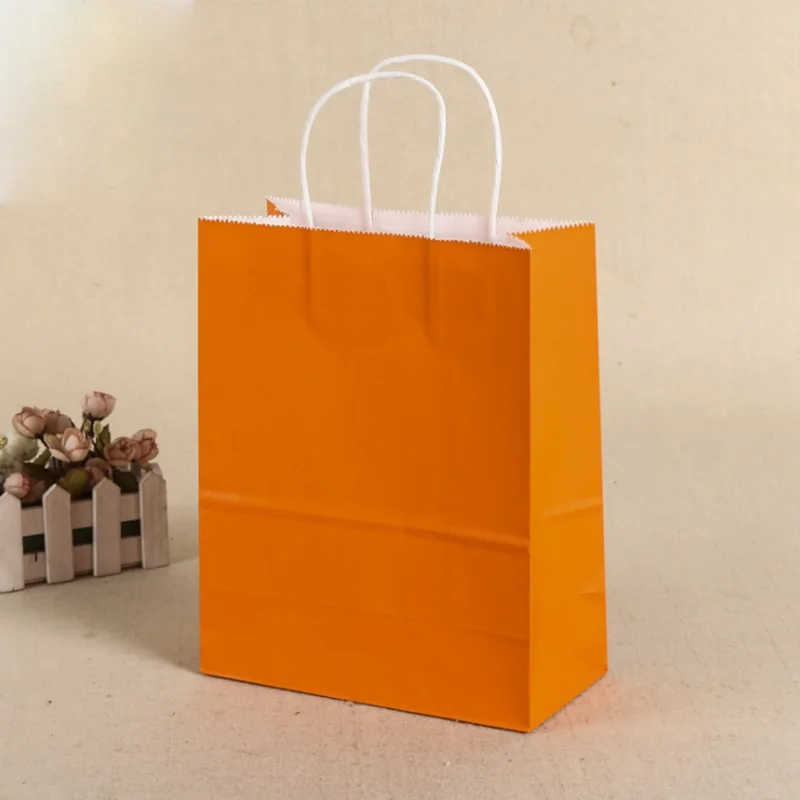 Orange 1 шт. неторопливые подарочные бумажные пакеты для вечеринок из крафт-бумаги одноцветные квадратные хозяйственные сумки - Цвет: Orange