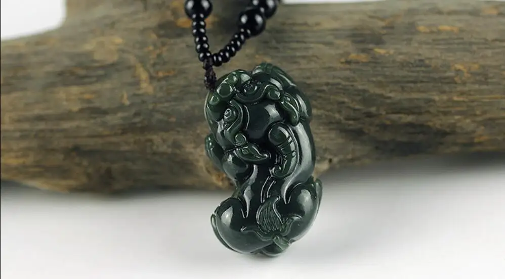 100% натуральная темно зеленая подвеска HETIAN Nephrite ручная работа PIXIU круглое