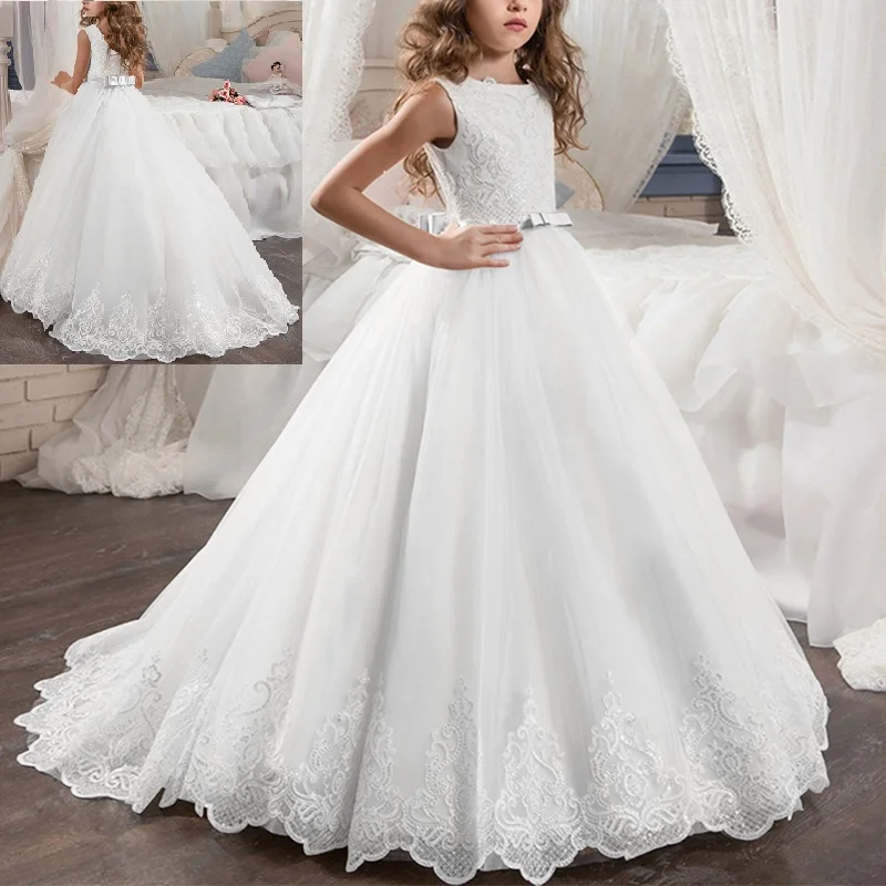 Свадебные платья подружки невесты для детей элегантное белое Тюлевое длинное