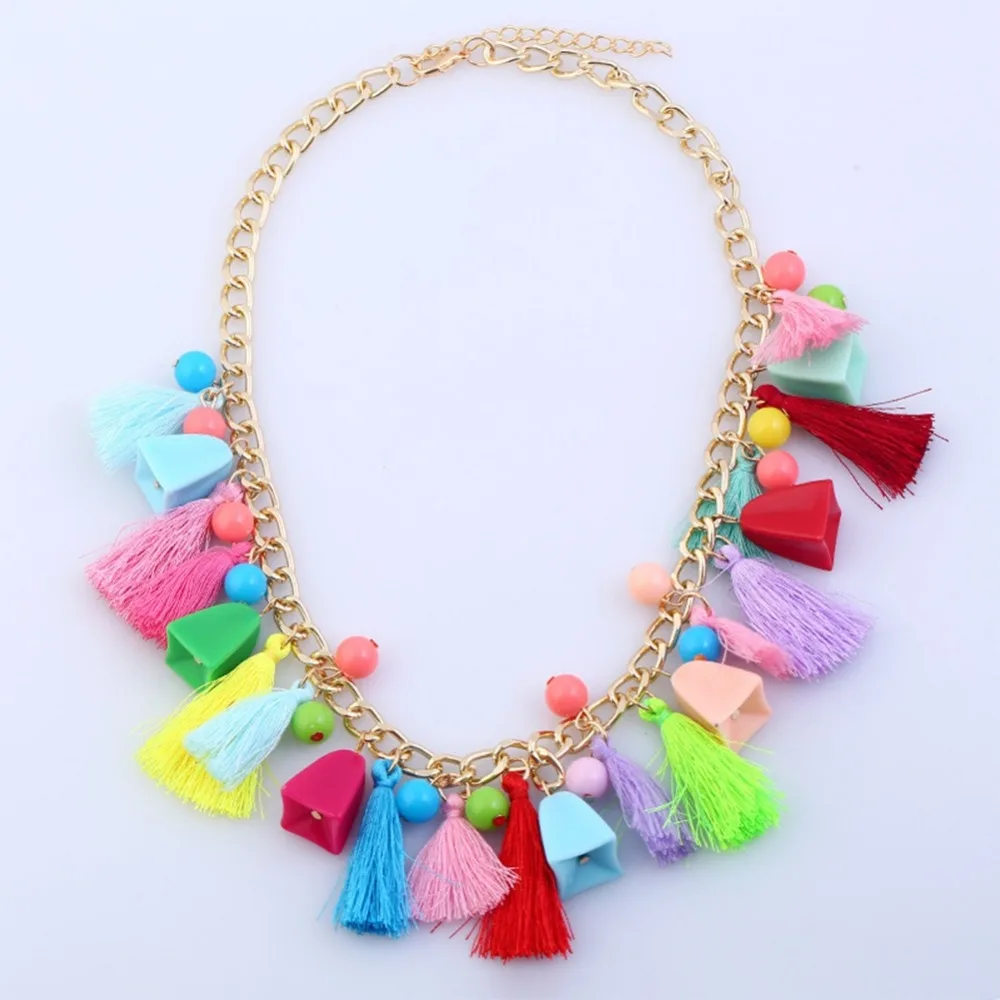 Женское длинное богемное ожерелье с цветными бусинами и кисточками | Украшения