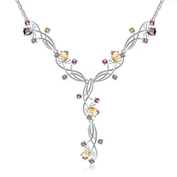gems ballet womens colorful natural citrine gemstone necklaces 925 sterling silver fashion bridal necklace fine jewelry