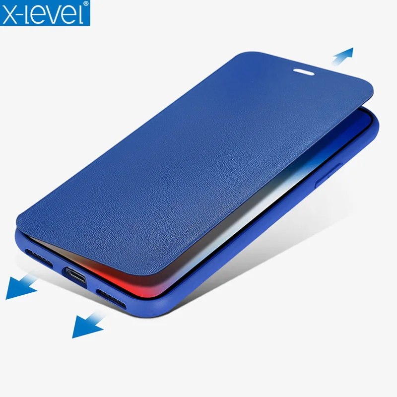 Роскошный флип чехол X Level для iPhone XS XR Max бизнес из искусственной кожи откидная